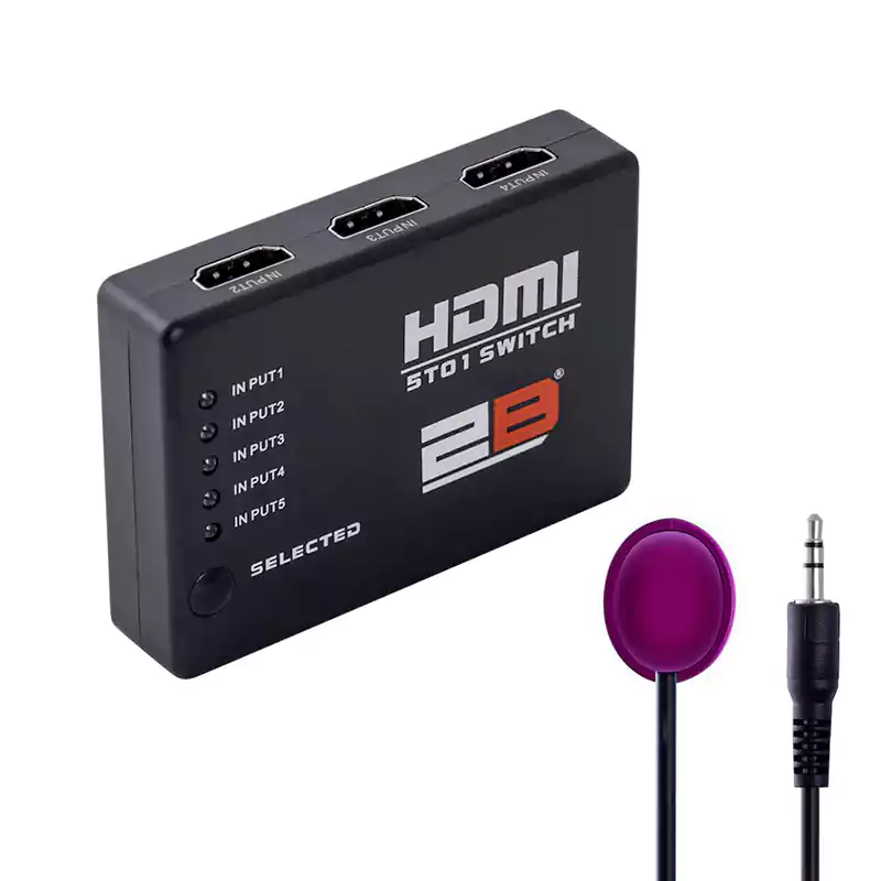 2B Converter, HDMI Switch, 5 to 1 with Remote Control, Black, CV868