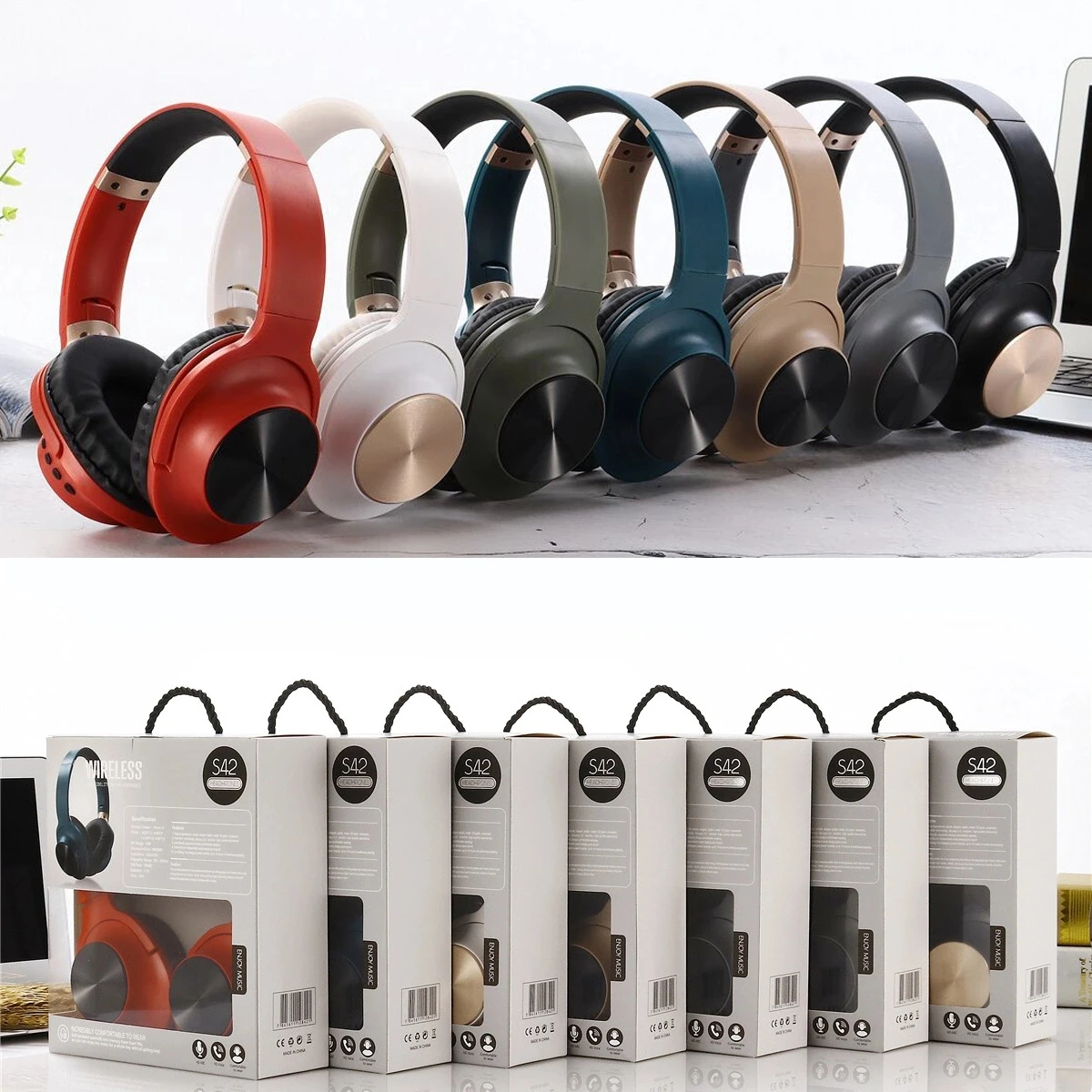 سماعة رأس لاسلكية S42، صوت عالي الجودة، ألوان متعددة