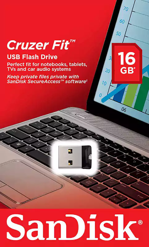 SanDisk Crozer Fit Flash Drive, Black, SDCZ33-016G-B35