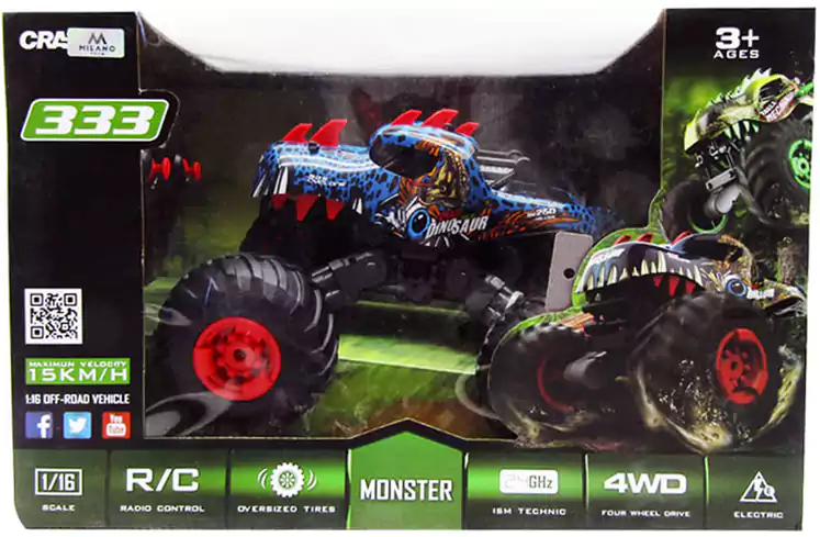 لعبة سيارة كرازون ديناصور، مع ريموت وشاحن، ملونة، 333-19166