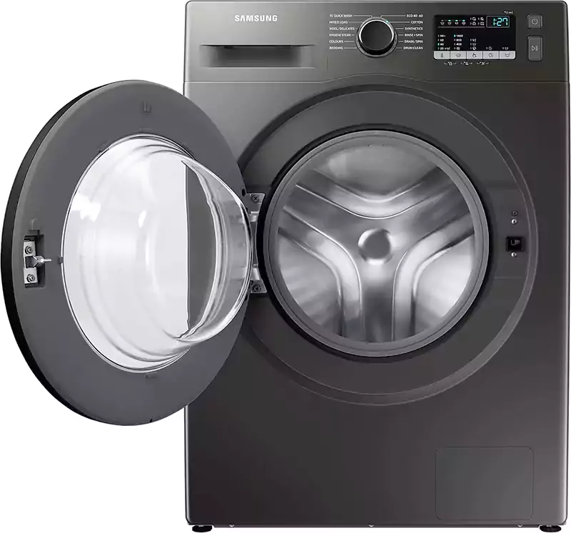Samsung Full Automatic Washing Machine, Front Loading, 9 KG, Condenser, Health Steam Cycle, Inox, WW90T4040CX1AS