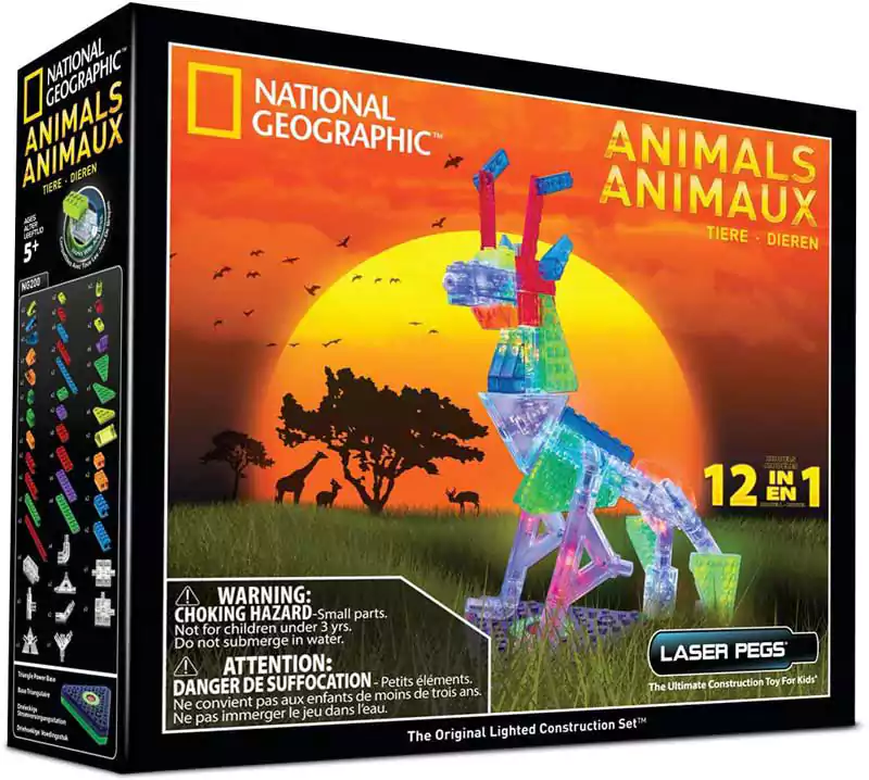 Laser Pegs National Geographic 12 In 1 Animals Lighted NG200 Construction, Building Sets NG200