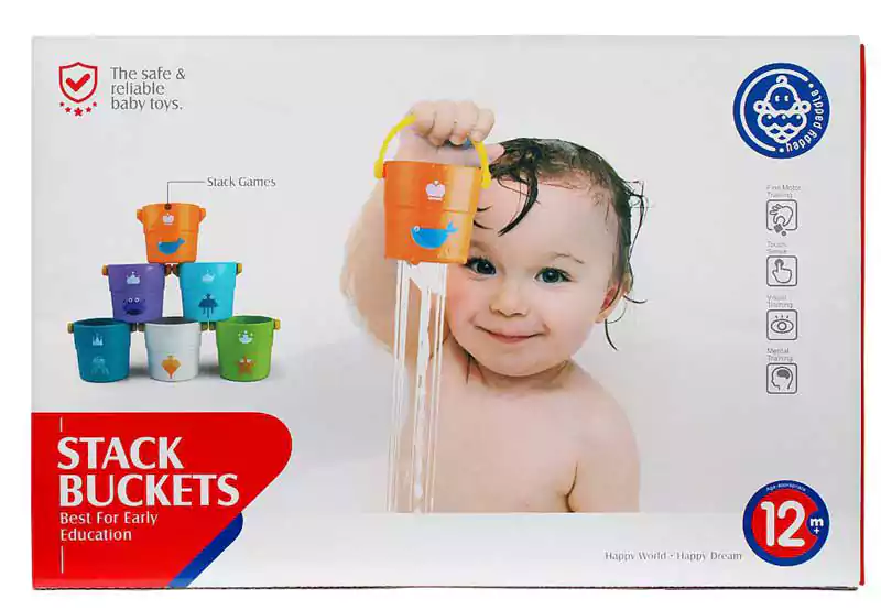 Huanger Stacking Buckets Game, Bath Toy, 6 Pieces, HE0223