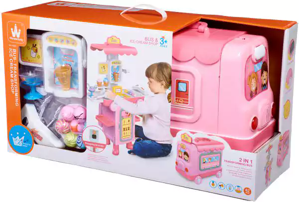 لعبة عربة ايس كريم في شنطة شكل اتوبيس للاطفال من ووندر لونج W824، 42 قطعة - متعددة الالوان