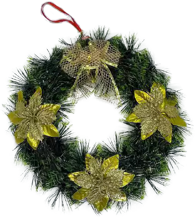 اكليل كريسماس اخضر وردة ذهبي 075-71