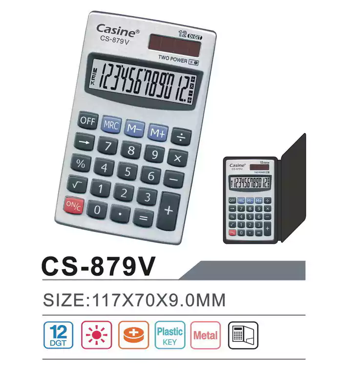 آلة حاسبة جيب كاسين CS-879V، فضي، 12 خانة