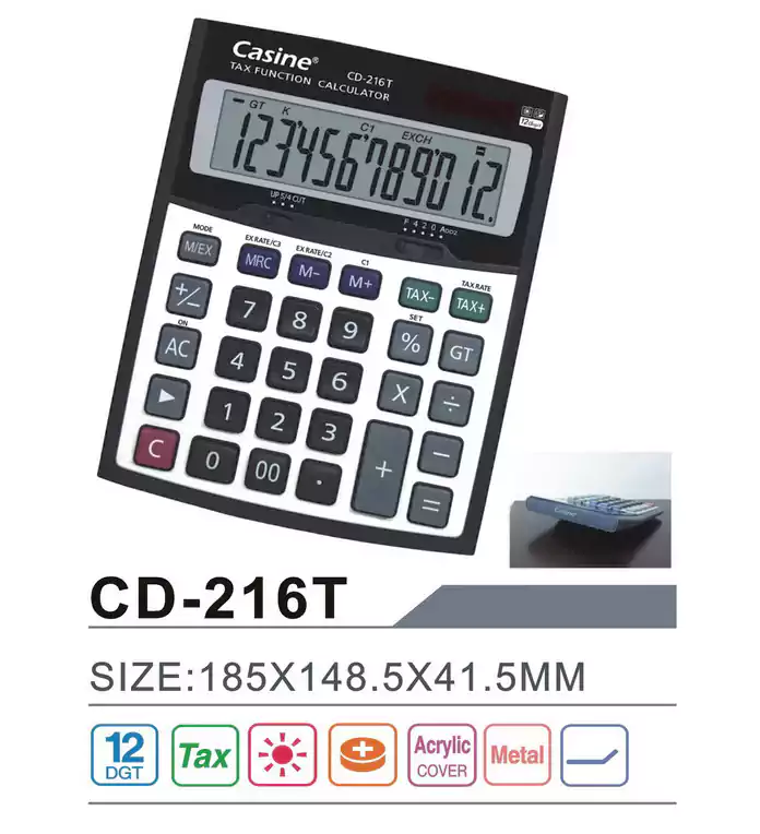 Casine CD-216 Desktop Calculator, Gray, 12 Digits