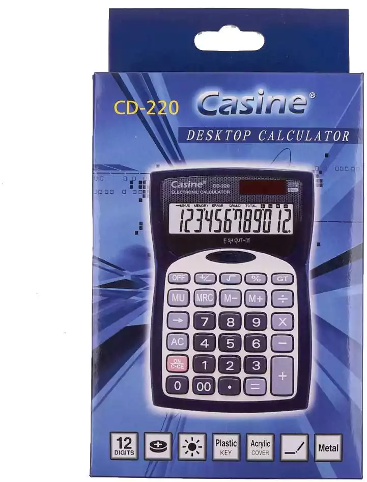 Casine CD-220 Desktop Calculator, Black, 12 Digits