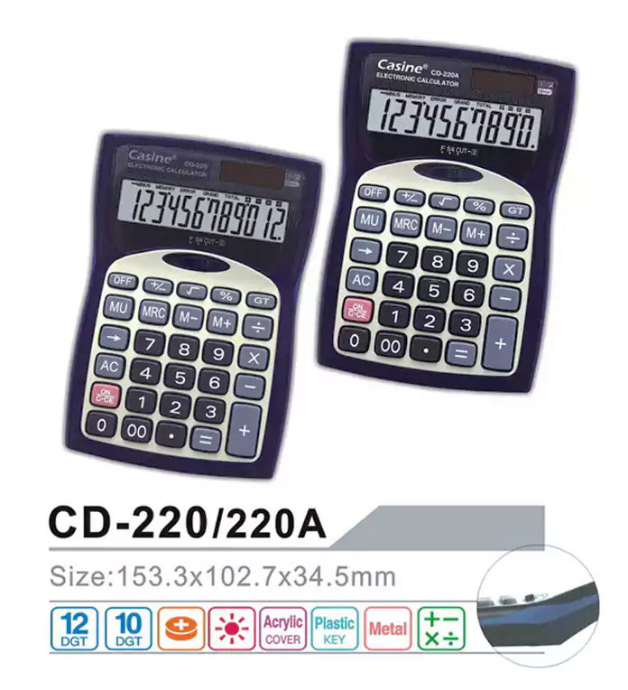 Casine CD-220 Desktop Calculator, Black, 12 Digits