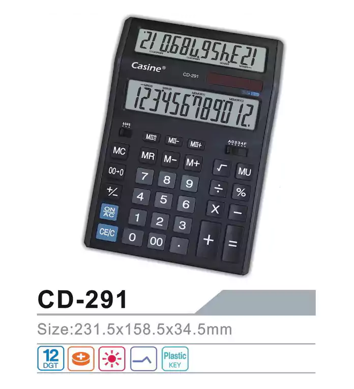 Casine Desktop Calculator, 12 Digits, Gray, CD-291