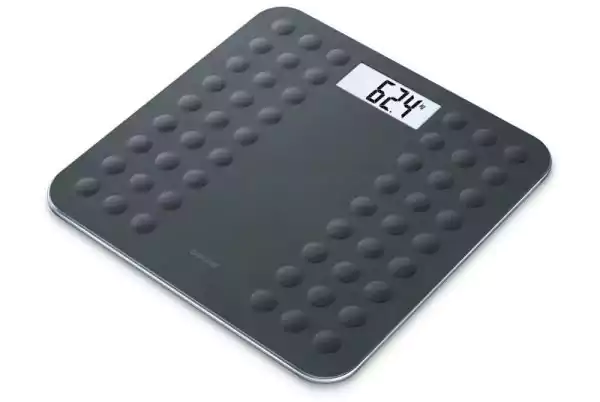ميزان حمام رقمي زجاجي من بيورير بحد أقصي 180 كجم مزود بسطح سيلكون مضاد للإنزلاق أسود - GS30