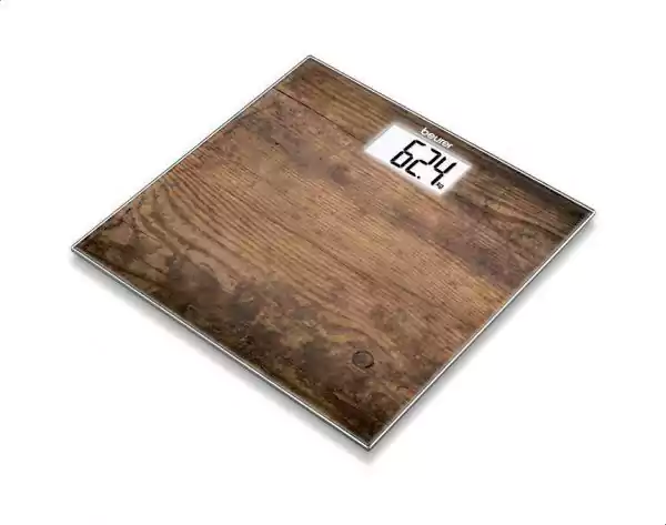 ميزان حمام رقمي زجاجي من بيورير بحد أقصي 150 كجم مزود بمؤشر للحمل الزائد  خشبي - GS203