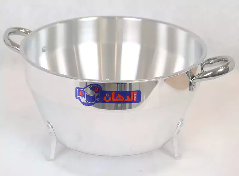 Aluminum food colander, made of paint, with two hands, with a base in the form of 3 legs, size 30 - silver