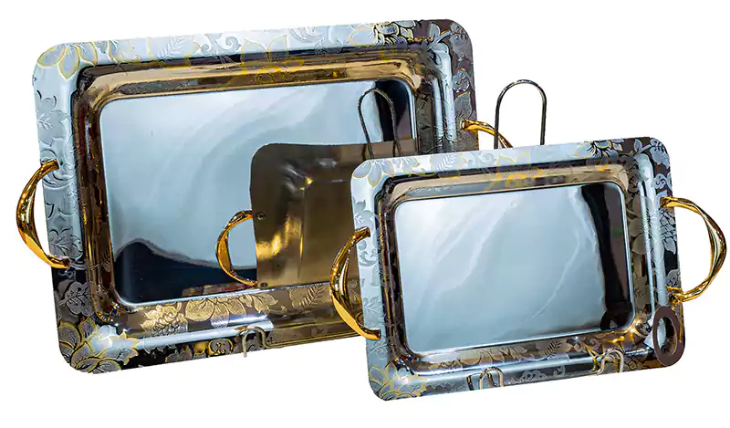 طقم صواني تقديم مستطيلة أستنالس سادة مدهب - فضي