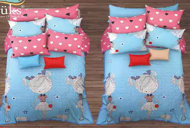 طقم كوفرتة من لوكس 4 كفر وسادة منقوش - لبني وبينك