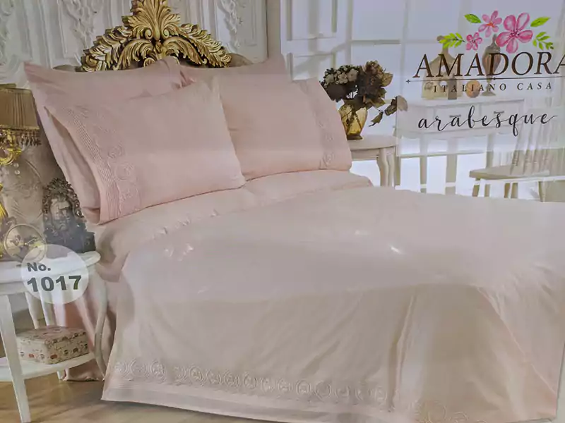 طقم سرير قطن مكون من ملاية و 4 كفروسادة من امادورا بجوبير- بينك