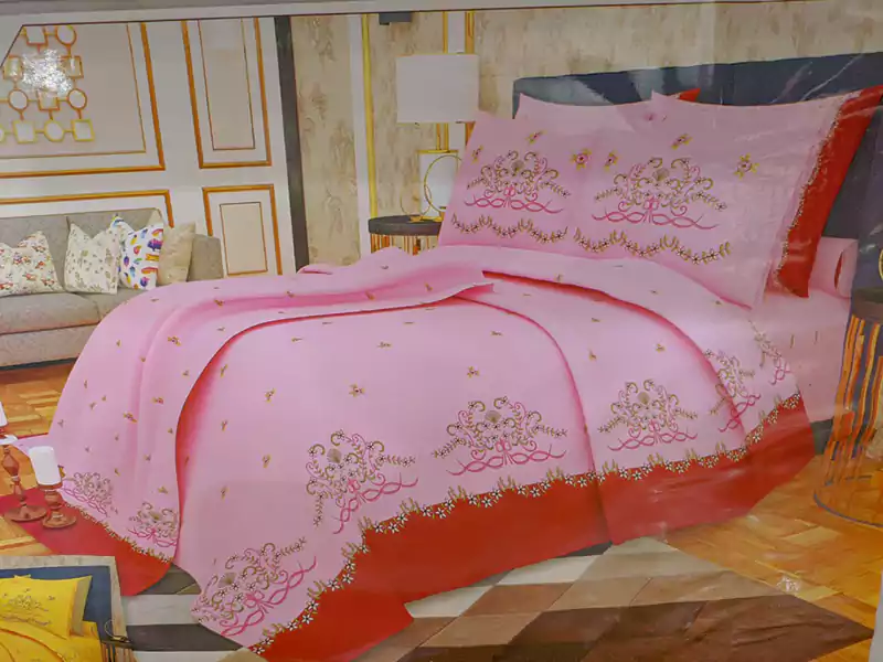 طقم سرير قطن مكون من ملاية و 4 كفروسادة من حكاية - بينك