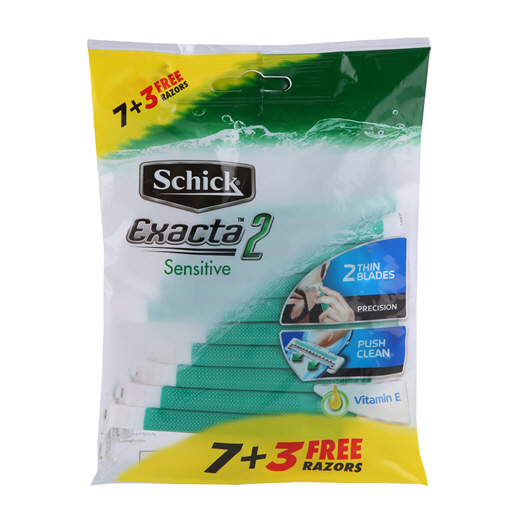 Schick Exacta Precision Razors, 7+3 Razors, Green, 4102