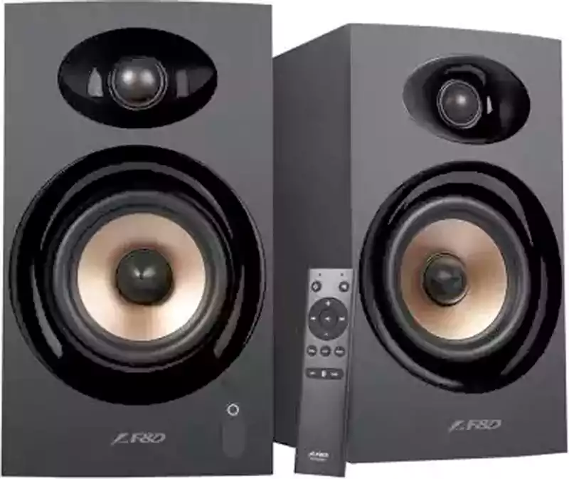 سماعات صب ووفر اف آند دي، بلوتوث، 2 قطعة، منفذ USB، أسود، R23