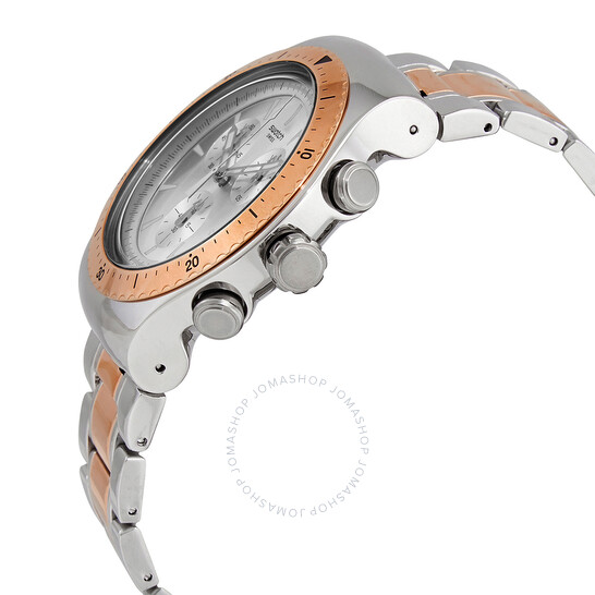 Swatch Men's Round Shape Stainless Steel Strap Analog Wrist Watch, Silver , YOS452G