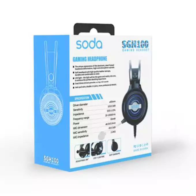 SODA GAMING SGH100 on ear headphones, High quality sound, Black