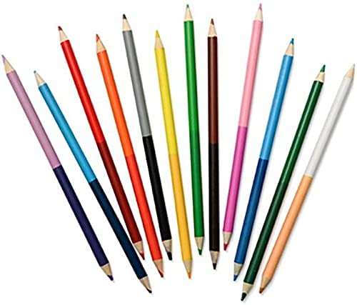 K-Max Wood Colored Pencils, Set of 12 Long Double Sided, Assorted Colors