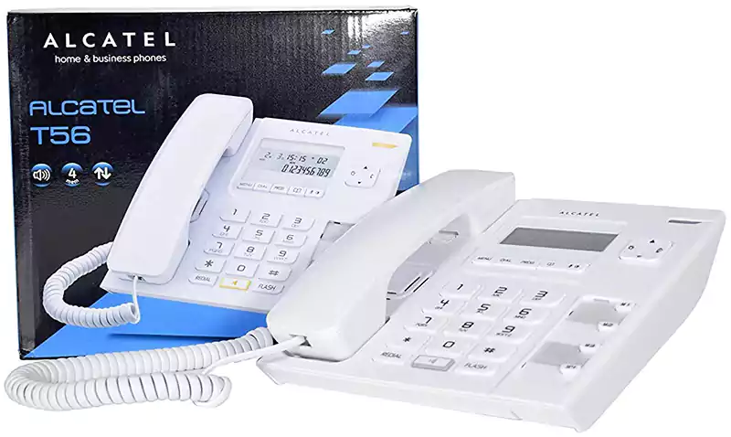 تليفون أرضي سلكي ألكاتيل، ذاكرة اتصال، شاشة LCD، إظهار هوية المتصل، أبيض، T56