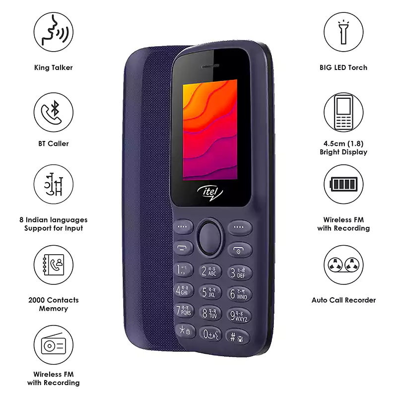 Itel IT2163 Dual SIM Mobile, 4MB Internal Memory, 4MB RAM, 2G network, Blue