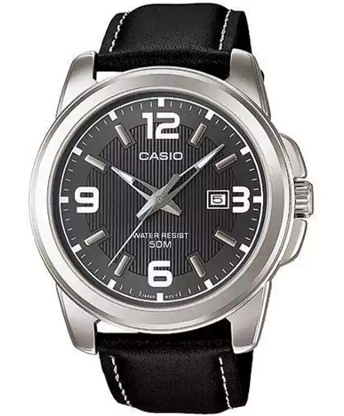 ساعة كاسيو رجالي، عقارب، سوار جلد، أسود، MTP-1314L-8AVDF
