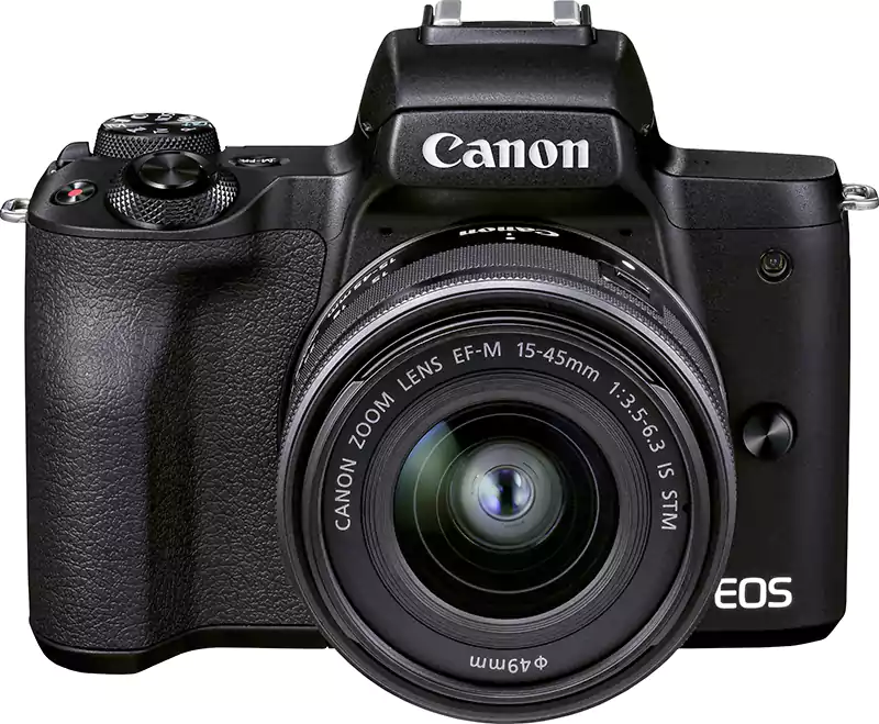 كاميرا تصوير عديمة المرآة  كانون إي أو إس M50 Mark II، عدسة 15-45 مللي متر، دقة  الوضوح 24.1 ميجابيكسل، شاشة إل سي دي ، أسود