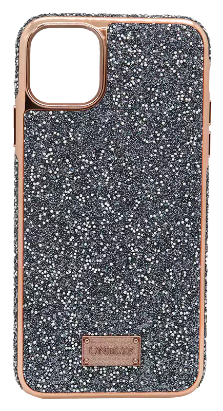 جراب موبايل ايفون 11،سيليكون،جليتر رصاصي بفريم جولد