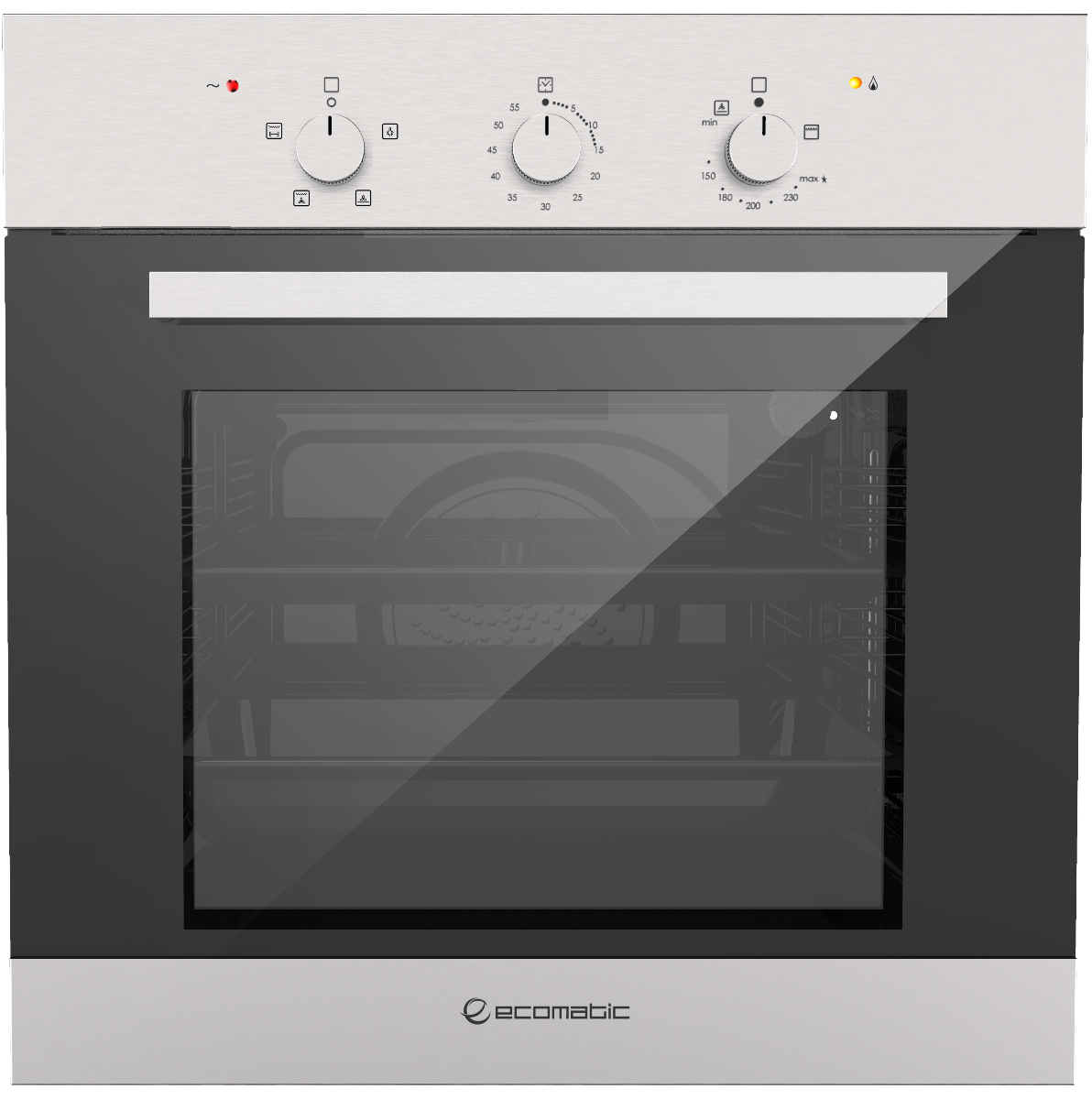 فرن إيكوماتيك بلت ان  60 سم، غاز + كهرباء، 67 لتر، شواية،سيلفر*أسود، G6405T