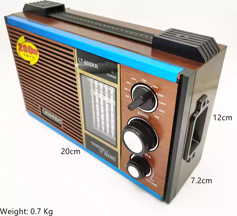 راديو محمول FM\AM\SW من ليوتيك، كلاسيكي، توصيل بالكهرباء أو بطارية قابلة لإعادة الشحن، صوت عالي نقي، منفذ سماعة رأس، أسود، LT-802AR