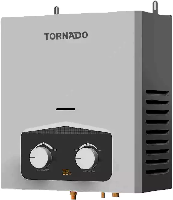 TORNADO Gas Water Heater 6 Liter, Digital Display, Natural Gas, without Chimney, Silver GH-MP6SN-S