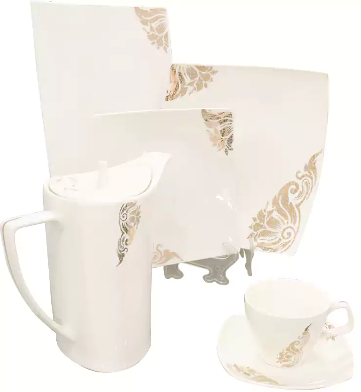 Filipino Square dinner set, 117 pieces, laser cut, gold-white
