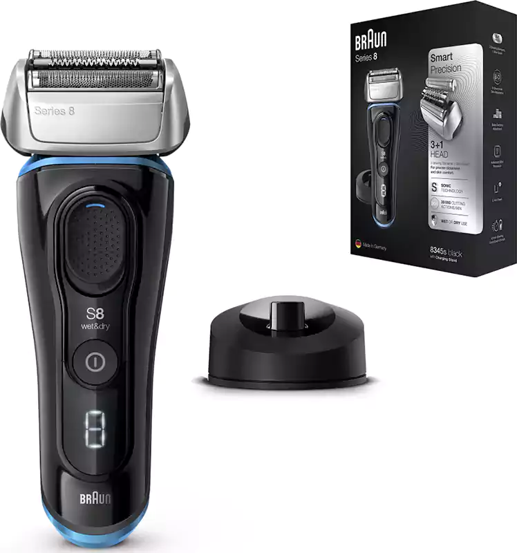 ماكينة حلاقة كهربائية للرجال براون، استخدام جاف ورطب، قابلة لإعادة الشحن، أسود، 8345S