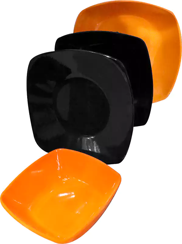 طقم ميلامين مربع، 38 قطعة، أسود و برتقالى