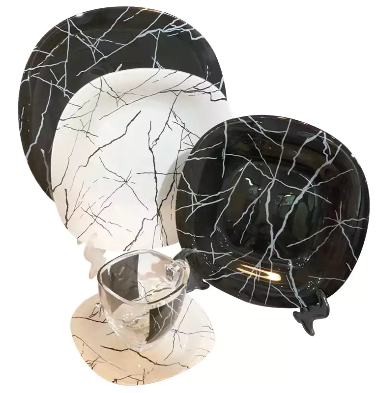 طقم بيركس لومينارك، إماراتي، 46 قطعة، أسود×أبيض