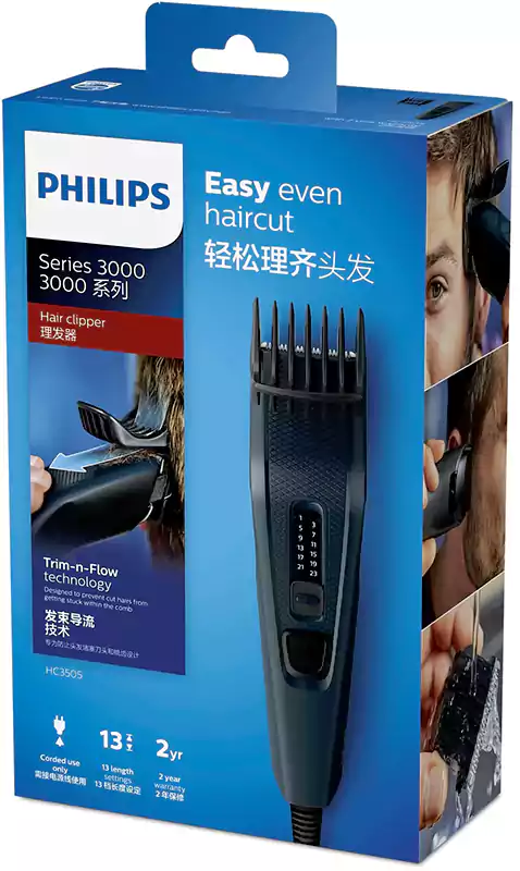 Philips Electric Hair Clipper for men, Series 3000, for dry use, Black HC3505