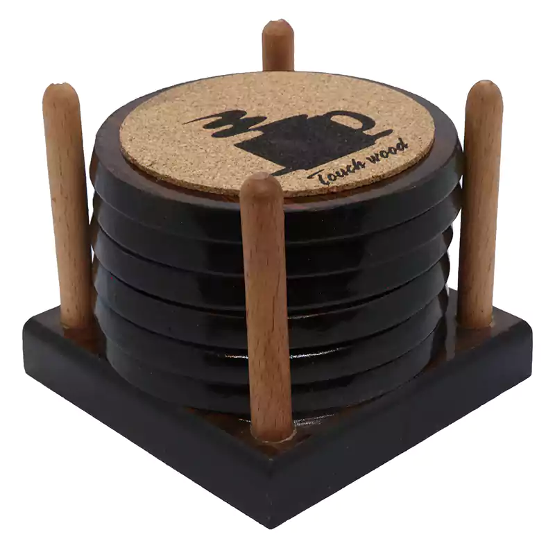 طقم كوستر خشب 7قطع مدور -Home Wood