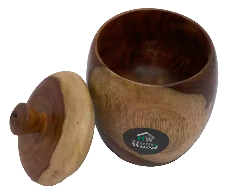 Home Wood Wooden Sugar Bowl with Wood Lid - Brown