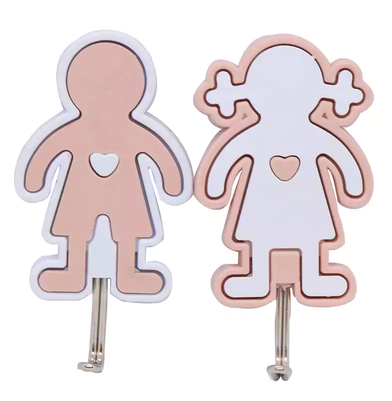 شماعة باب سيليكون 2 هوك شكل بنت وولد - بينك