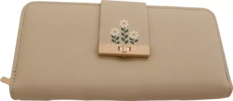 محفظة جلد للنساء كاجوال متوسطة الحجم، تصميم كلاسيك  مع ورود، مينت جرين FCY