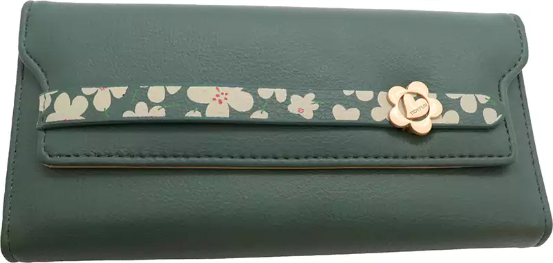 محفظة جلد للنساء كاجوال متوسطة الحجم، تصميم كلاسيك  مع ورود، أخضرFTY