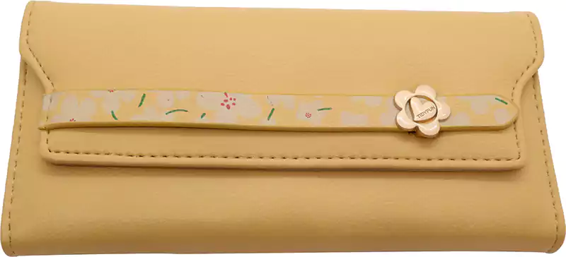 محفظة جلد للنساء كاجوال متوسطة الحجم، تصميم كلاسيك  مع ورود، أصفر  FTY