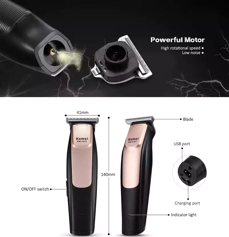 Kemei Electric Hair Clipper for men, Rechargeable, Black, KM-3202