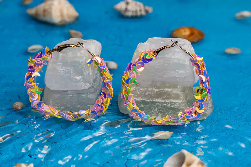 حلق مجوهرات على شكل  دائرة للنساء والبنات، أقراط متدلية ، أصفر* وردي