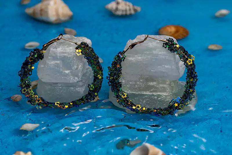 حلق مجوهرات على شكل  دائرة للنساء والبنات، أقراط متدلية ، أخضر