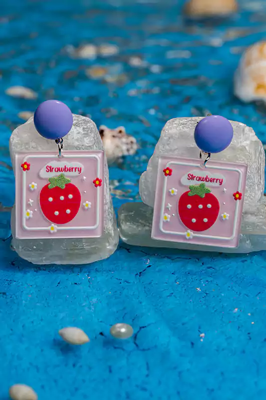 حلق مجوهرات إكريليك على شكل مربع بتصميم فراولة للنساء والبنات، أقراط متدلية ، ألوان متعددة