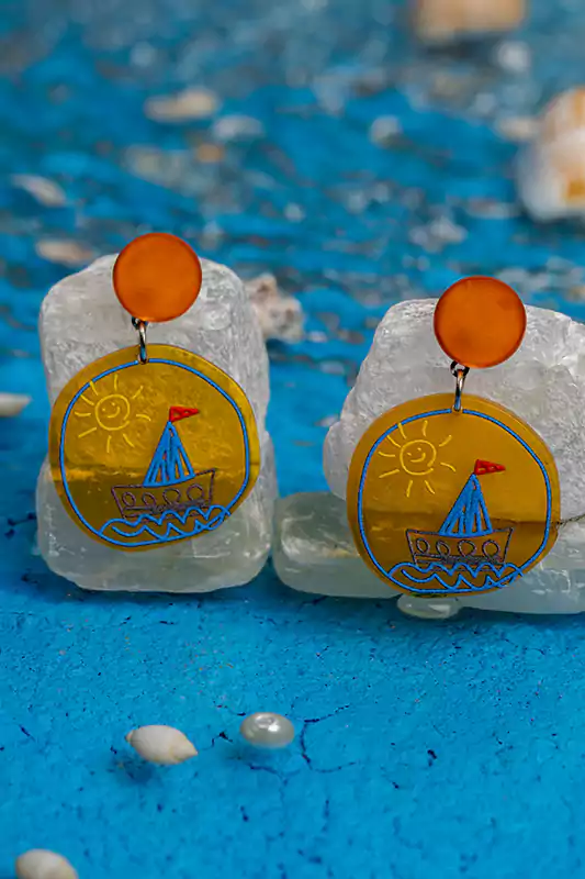 حلق مجوهرات إكريليك على شكل دائرة بتصميم مركب للنساء والبنات، أقراط متدلية ، أصفر* أحمر